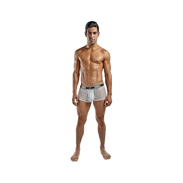 Male Power - Mini Short White  L/XL. Białe siateczkowe bokserki. 