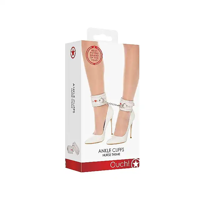 Ouch! -  Ankle Cuffs Nurse White. Kajdanki na nogi z motywem pielęgniarskim. Super efektowne.Ostatnia sztuka!