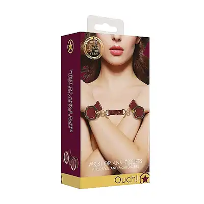 Ouch Halo - Wrist &amp; Ankle Cuffs - Burgundy - elegancki zestaw mankietów na nadgarstki lub kostki. Luksusowa sesja BDSM