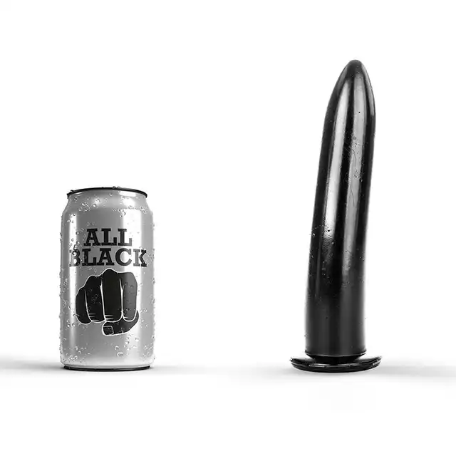 All Black - Dildo AB 06. Gładkie  czarne klasyczne dildo z PVC 20 cm długości 