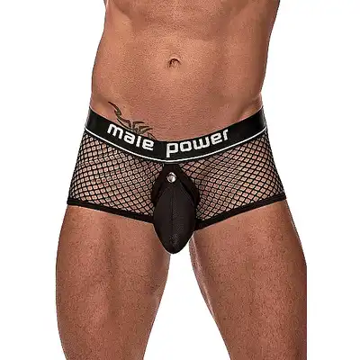 Male Power - `Cock Pit` Mini Cock Ring. Siateczkowe bokserki z ringiem na penisa rozmiar L