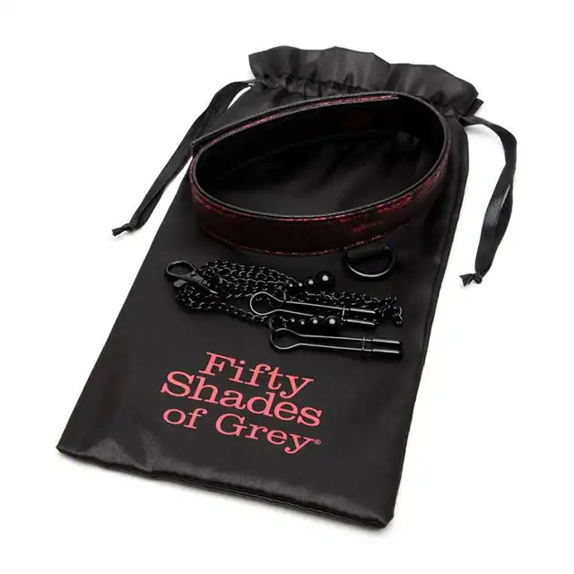Fifty Shades of Grey - Sweet Anticipation Collar Nipple Clamps - doskonała obroża połączona z zaciskami na sutki. Luksusowa sesja BDSM