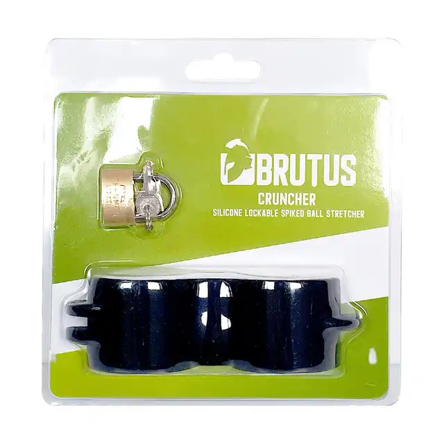 Brutus - Cruncher Lockable. Masywny zamykany na kłódkę ring na jądra z wewnętrznymi kolcami