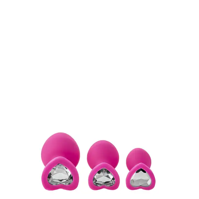 Dream Toys - Flirts Anal Training Kit. Zestaw uwodzicielskich korków analnych. Błyszczące klejnoty w kształcie serc.