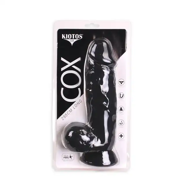 Kiotos Cox -  Black 002 - grube, czarne realistyczne dildo. Mocna przyssawka!