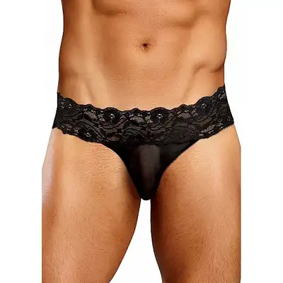 Male Power - Micro Thong Pinch Black  L/XL. Seksowne slipy męskie z odważną koronką 