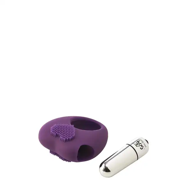 Dream Toys - Flirts Cockring Purple. Mega rozciągliwy, wibrujący ring na penisa ze stymulującymi wypustkami w kształcie serca.