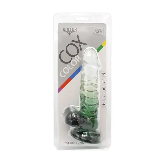 Kiotos Cox Color 02 - Clear - Green - dwukolorowe dildo, mocna przyssawka. Gwarancja jakości