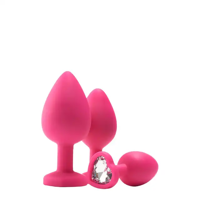 Dream Toys - Flirts Anal Training Kit. Zestaw uwodzicielskich korków analnych. Błyszczące klejnoty w kształcie serc.