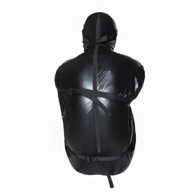 O-Products - Body Bag Full Cover Straitjacket L. Czarny kaftan na ciało BDSM z otworami do oddychania  i pasami do krępowania 