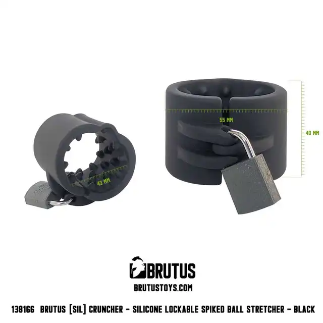 Brutus - Cruncher Lockable. Masywny zamykany na kłódkę ring na jądra z wewnętrznymi kolcami