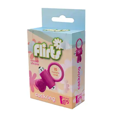 Dream Toys - Flirts Cockring Pink. Super rozciągliwy, wibrujący ring na penisa ze stymulatorem łechtaczki.