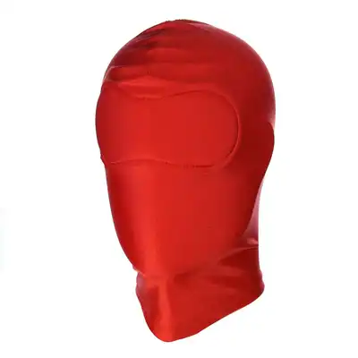  O-Products - Red BDSM Hood Blind. Idealnie zakrywająca twarz maska BDSM w kolorze czerwonym 