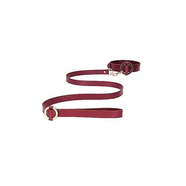 Ouch Halo - Collar With Leash - Burgundy - ekskluzywna smycz z obrożą. Luksusowa sesja BDSM