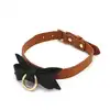 O-Products - Brown Leather Bow Tie Collar&amp;Leash. Elegancka obroża z kokardką i smyczą ze skóry wegańskiej 