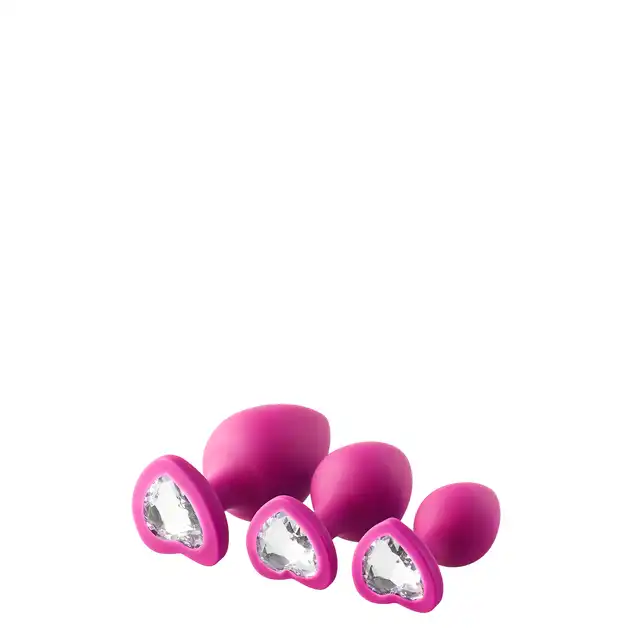 Dream Toys - Flirts Anal Training Kit. Zestaw uwodzicielskich korków analnych. Błyszczące klejnoty w kształcie serc.