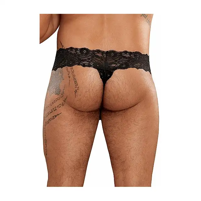 Male Power - Micro Thong Pinch Black  L/XL. Seksowne slipy męskie z odważną koronką 