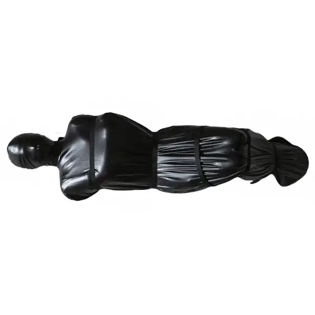 O-Products - Body Bag Full Cover Straitjacket L. Czarny kaftan na ciało BDSM z otworami do oddychania  i pasami do krępowania 