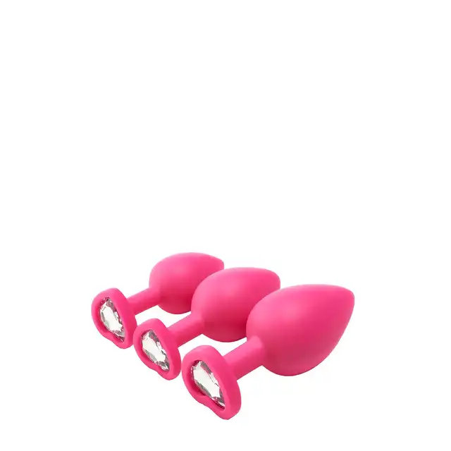 Dream Toys - Flirts Anal Training Kit. Zestaw uwodzicielskich korków analnych. Błyszczące klejnoty w kształcie serc.