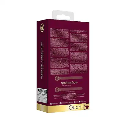 Ouch Halo - Wrist &amp; Ankle Cuffs - Burgundy - elegancki zestaw mankietów na nadgarstki lub kostki. Luksusowa sesja BDSM