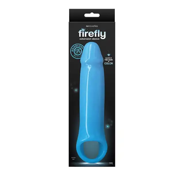 Firefly - Fantasy Extension Large Blue. Efektowna świecąca w ciemnościach nakładka na penisa