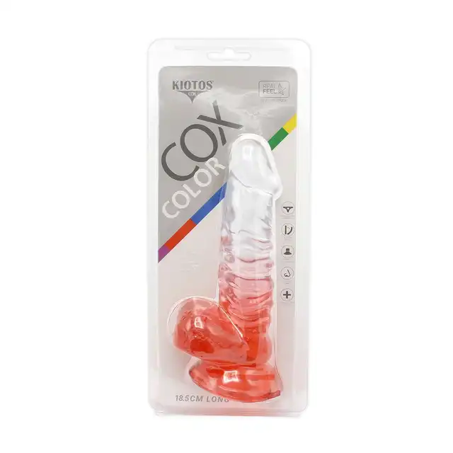 Kiotos Cox Color 02 - Clear - Red - dwukolorowe dildo, mocna przyssawka. Gwarancja jakości