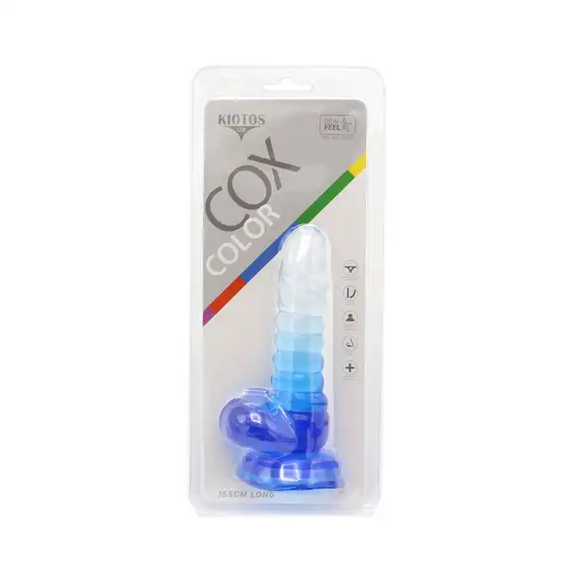 Kiotos Cox Color 01 - Clear - Blue - dwukolorowe dildo, mocna przyssawka. Gwarancja jakości