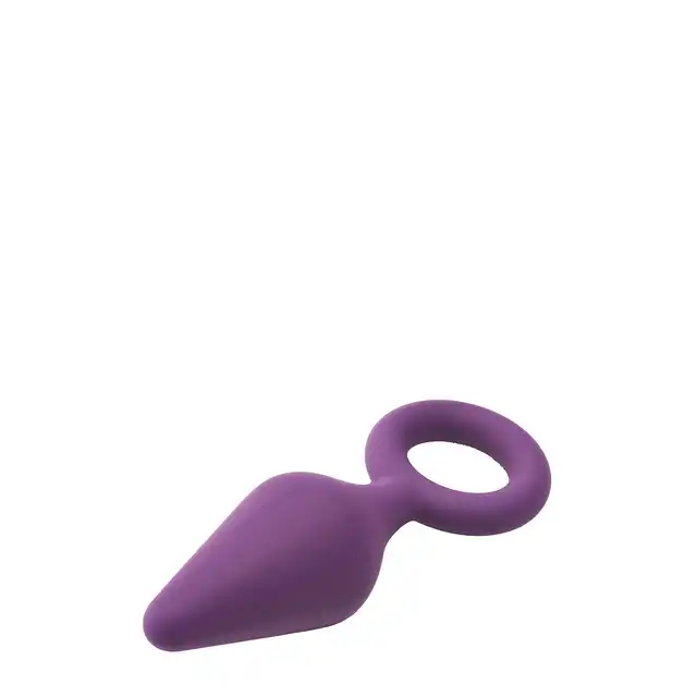 Dream Toys - Flirts Pull Plug Medium Purple. Średni nieziemsko uroczy, fioletowy korek analny. Pierścień na palec.