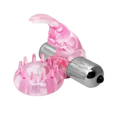 Baile - Love Rabbit Ring Pink - różowy wibrujący ring na penisa z uroczym króliczkiem 