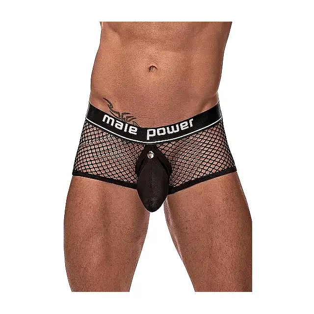 Male Power - `Cock Pit` Mini Cock Ring. Siateczkowe bokserki z ringiem na penisa rozmiar L