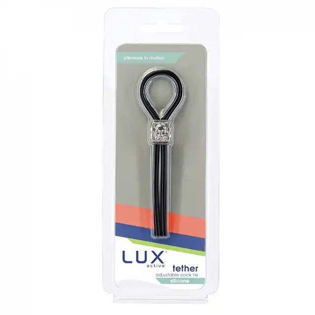 Lux Active - Tether Adjustable Cock Tie. Czarne lasso na penisa z motywem czaszki 