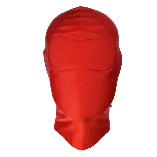  O-Products - Red BDSM Hood Blind. Idealnie zakrywająca twarz maska BDSM w kolorze czerwonym 