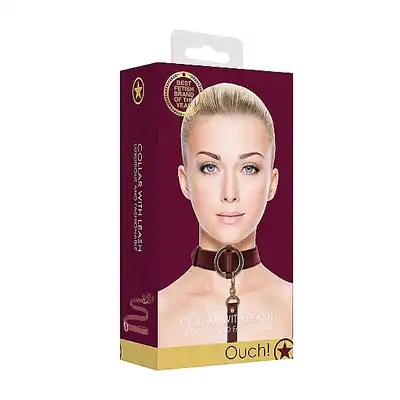 Ouch Halo - Collar With Leash - Burgundy - ekskluzywna smycz z obrożą. Luksusowa sesja BDSM