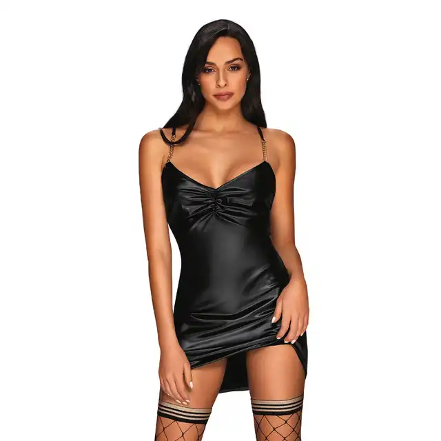 Obsessive - Yollanda Dress L/XL. Drapieżna sukienka z wycięciem podkreślającym plecy. Zachwycające marszczenia i subtelne łańcuszki.