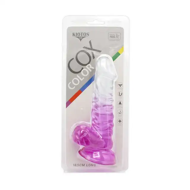 Kiotos Cox - Color Clear Purple Dildo. Dwukolorowe fantastyczne dildo z mocną przyssawką 