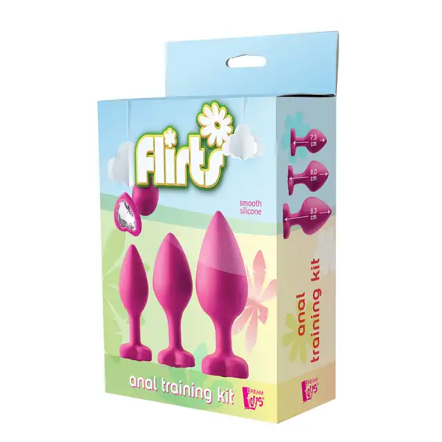 Dream Toys - Flirts Anal Training Kit. Zestaw uwodzicielskich korków analnych. Błyszczące klejnoty w kształcie serc.