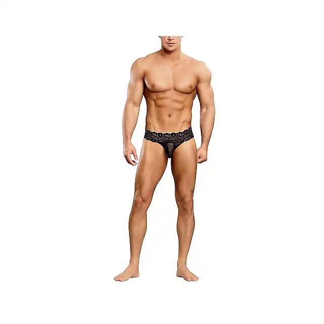 Male Power - Micro Thong Pinch Black  L/XL. Seksowne slipy męskie z odważną koronką 