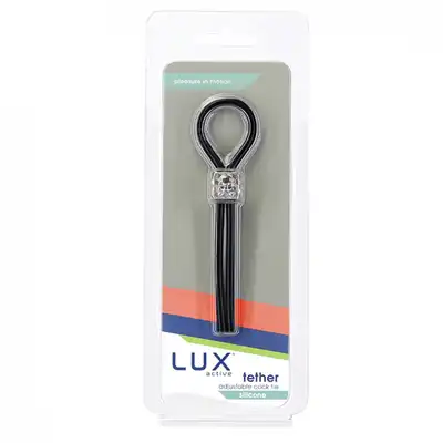 Lux Active - Tether Adjustable Cock Tie. Czarne lasso na penisa z motywem czaszki 