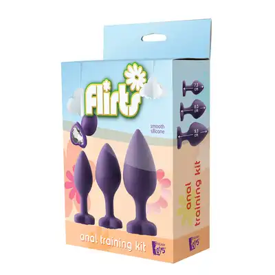 Dream Toys - Flirts Anal Training Kit. Zestaw fioletowych, uwodzicielskich korków analnych. Błyszczące klejnoty w kształcie serc.