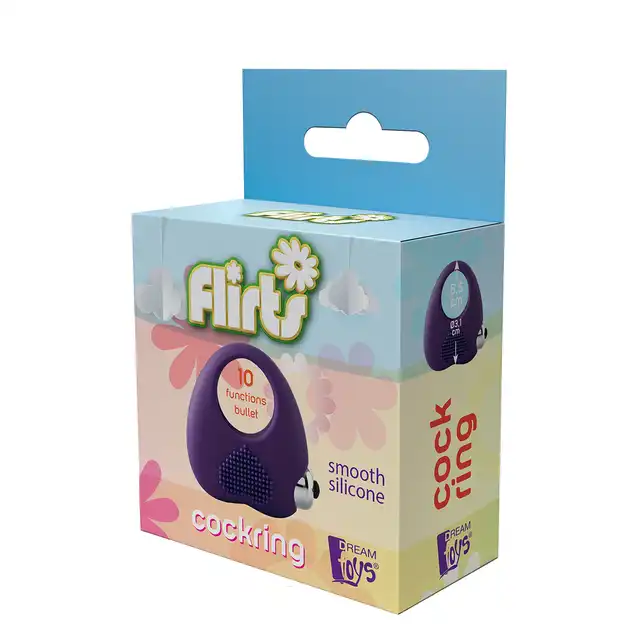 Dream Toys - Flirts Cockring Purple. Mega rozciągliwy, wibrujący ring na penisa ze stymulującymi wypustkami w kształcie serca.