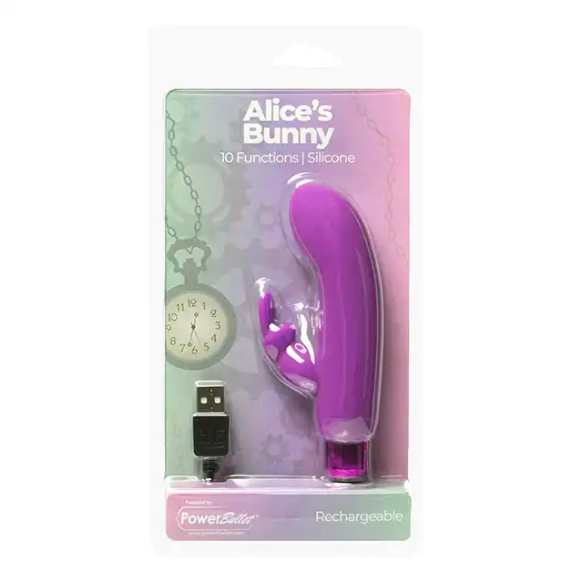 PowerBullet - Alice`s Bunny USB. Wibrator 2w1 z króliczkiem o mega mocnych wibracjach wprost z Krainy Czarów 
