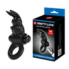 Pretty Love - Exciting Ring - czarny ring na penisa z króliczkiem i możliwością stymulacji łechtaczki 