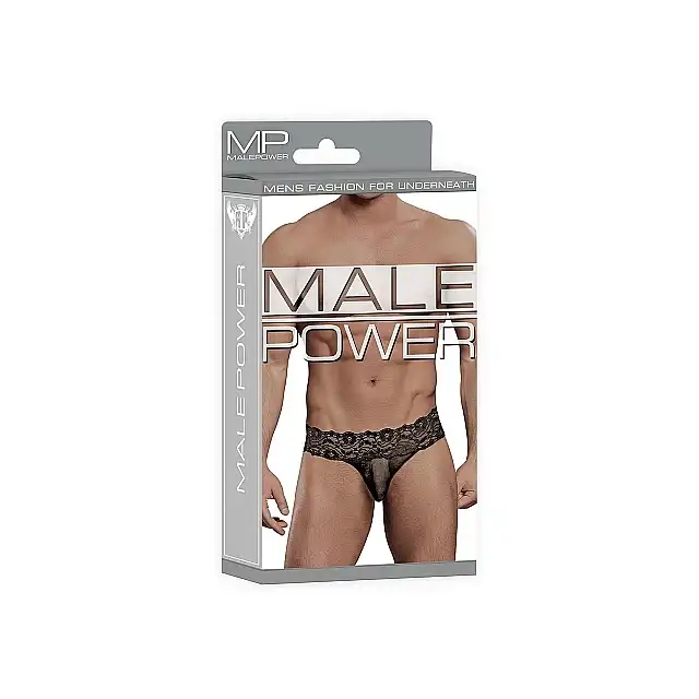 Male Power - Micro Thong Pinch Black  L/XL. Seksowne slipy męskie z odważną koronką 