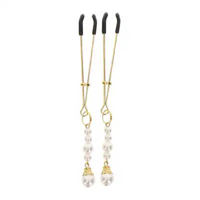 Taboom - Tweezers With Pearls. Złote zaciski na sutki zdobione połyskującymi perłami. Nowy poziom ekscytacji wrażliwymi sutkami