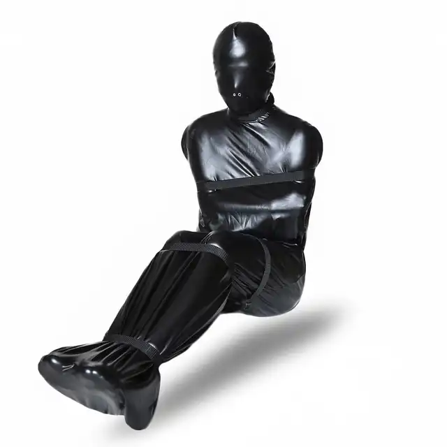 O-Products - Body Bag Full Cover Straitjacket L. Czarny kaftan na ciało BDSM z otworami do oddychania  i pasami do krępowania 