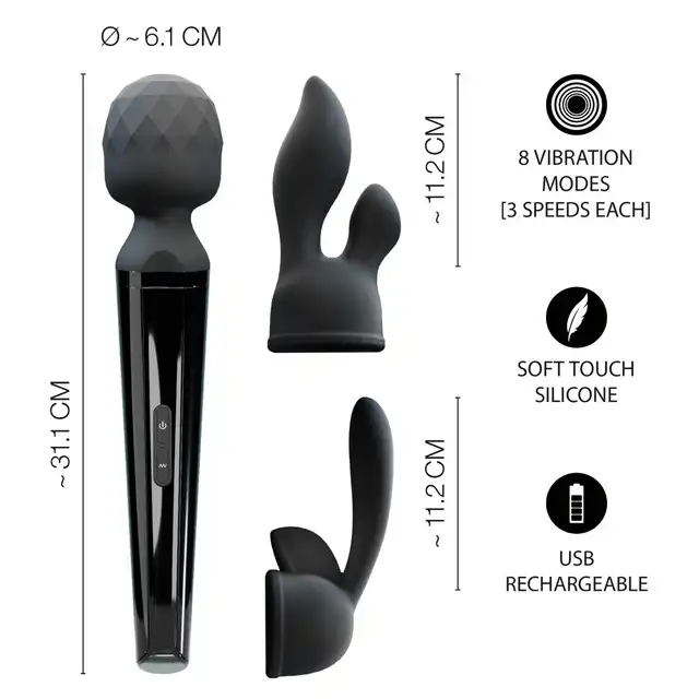 You2Toys - Wand Vibrator USB. Ekskluzywna silikonowa różdżka z 2 stymulującymi nakładkami . Niesamowita.