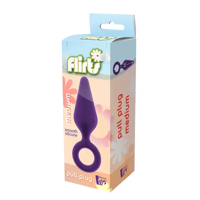 Dream Toys - Flirts Pull Plug Medium Purple. Średni nieziemsko uroczy, fioletowy korek analny. Pierścień na palec.