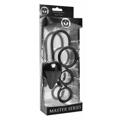 Master Series - Triple Threat 3 Ring&amp;Anal Plug. Wyjątkowy zestaw 3 ringów i pluga analnego 