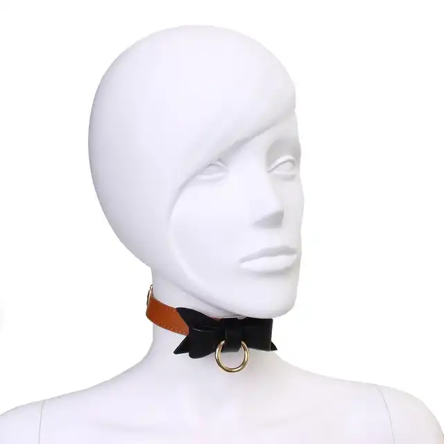O-Products - Brown Leather Bow Tie Collar&amp;Leash. Elegancka obroża z kokardką i smyczą ze skóry wegańskiej 