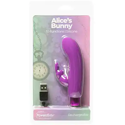 PowerBullet - Alice`s Bunny USB. Wibrator 2w1 z króliczkiem o mega mocnych wibracjach wprost z Krainy Czarów 
